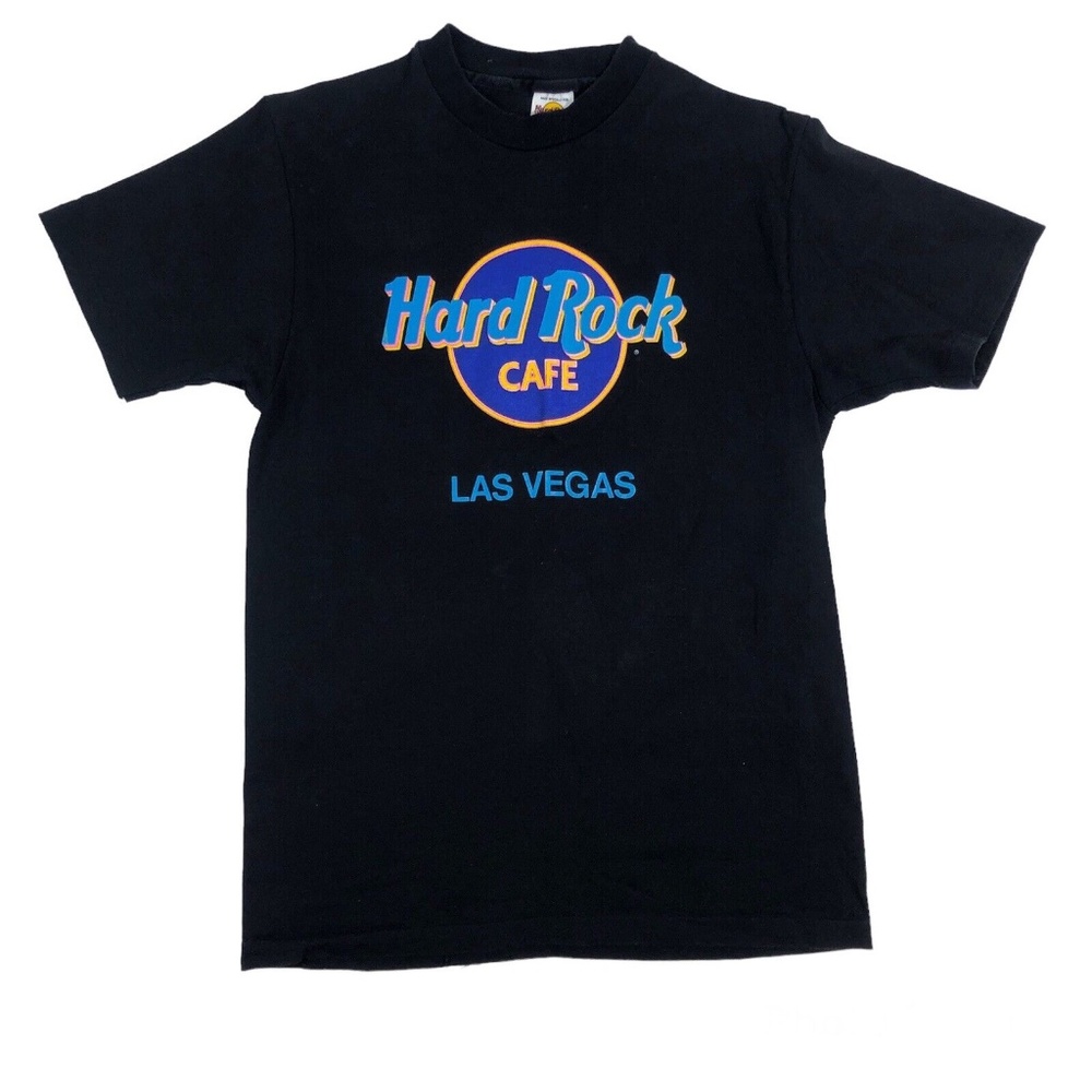 Vintage 80s 90s Hard Rock Cafe Neon Las Vegas Single Stitch Black T-Shirt Small